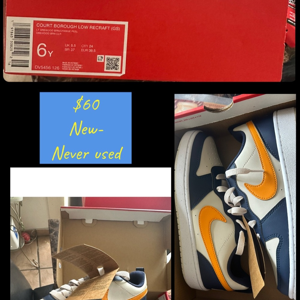 Nike Kids Court Borough Low Sneakers - Navy and Orange